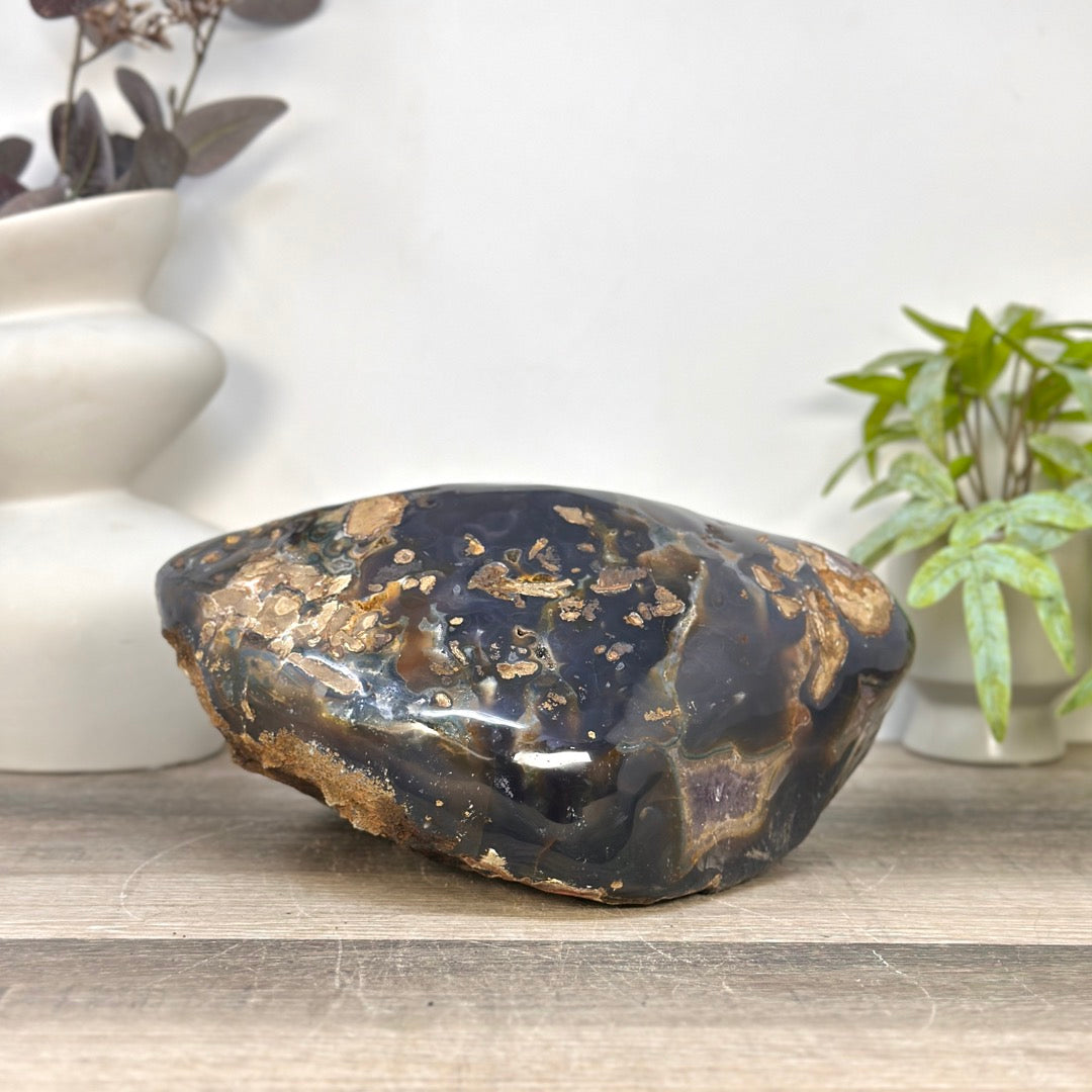 Natural Deep Purple Amethyst Geode with Agate Shell - STGE0102
