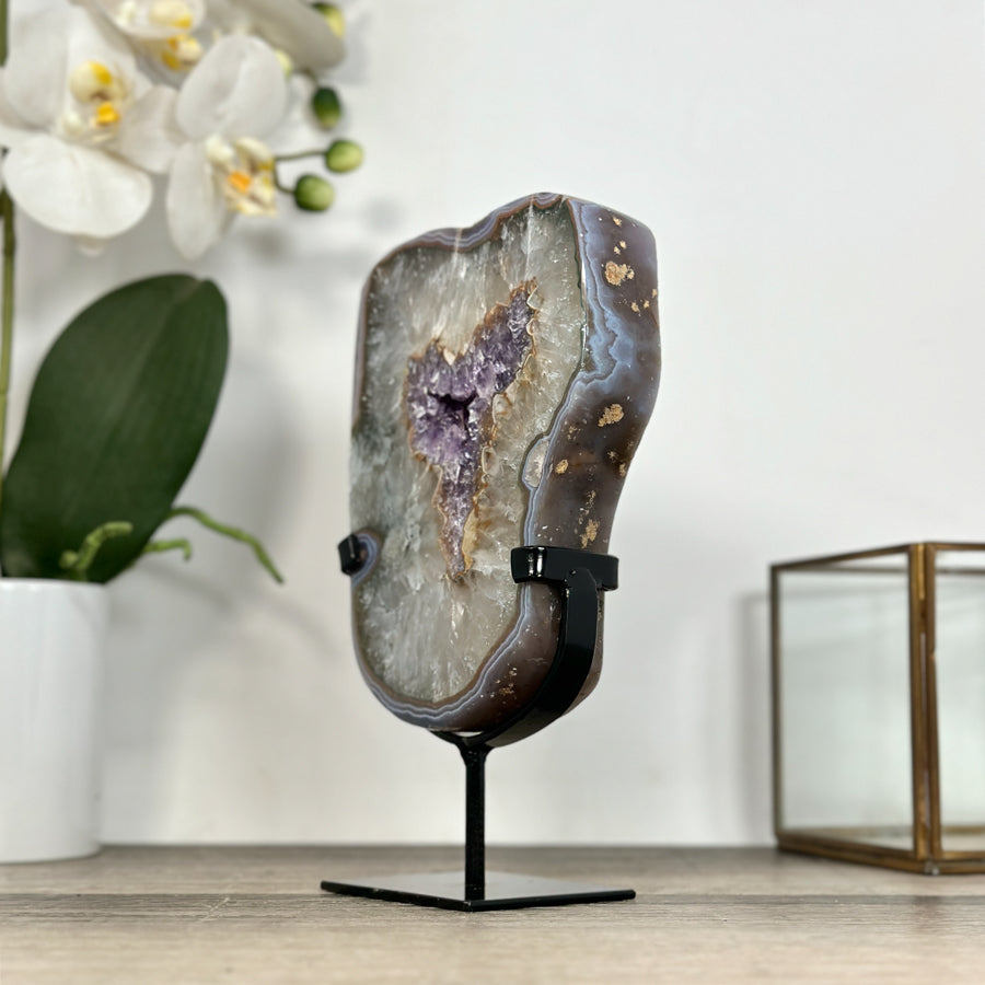 Amethyst Agate Geode Slice onMetal Stand - MWS2905