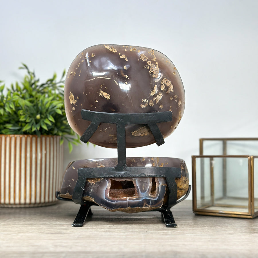 Stunning Natural Blue Agate Geode with Orange Druzy - MWS2166