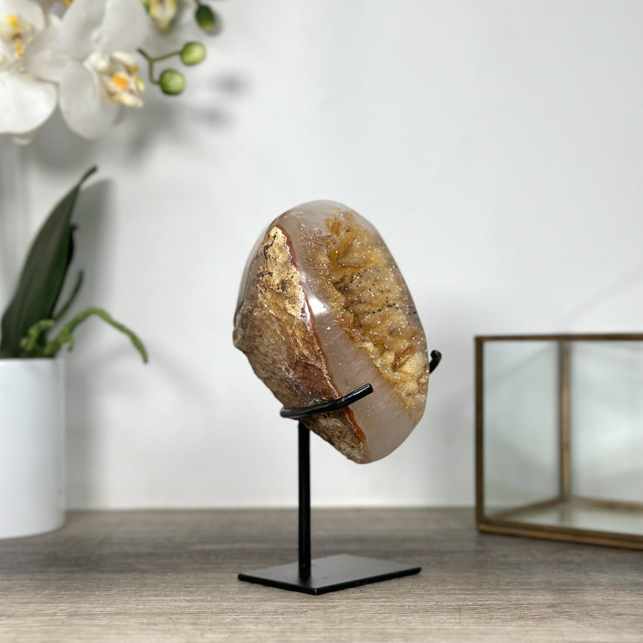 Natural Quartz Geode with Yellow Sugar Quartz Druzy Crystals - MWS2517