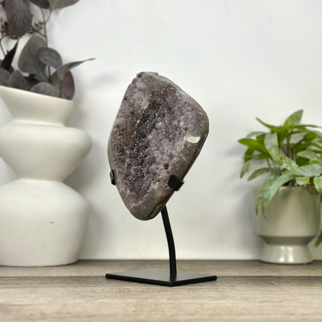Unique Natural Sugar Amethyst Crystal Geode on Stand - MWS3383