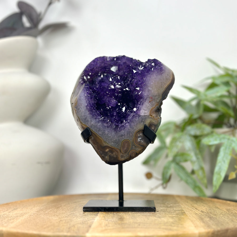 Natural Top Grade Amethyst Cluster on Metal Stand for Home Decor - MWS3252