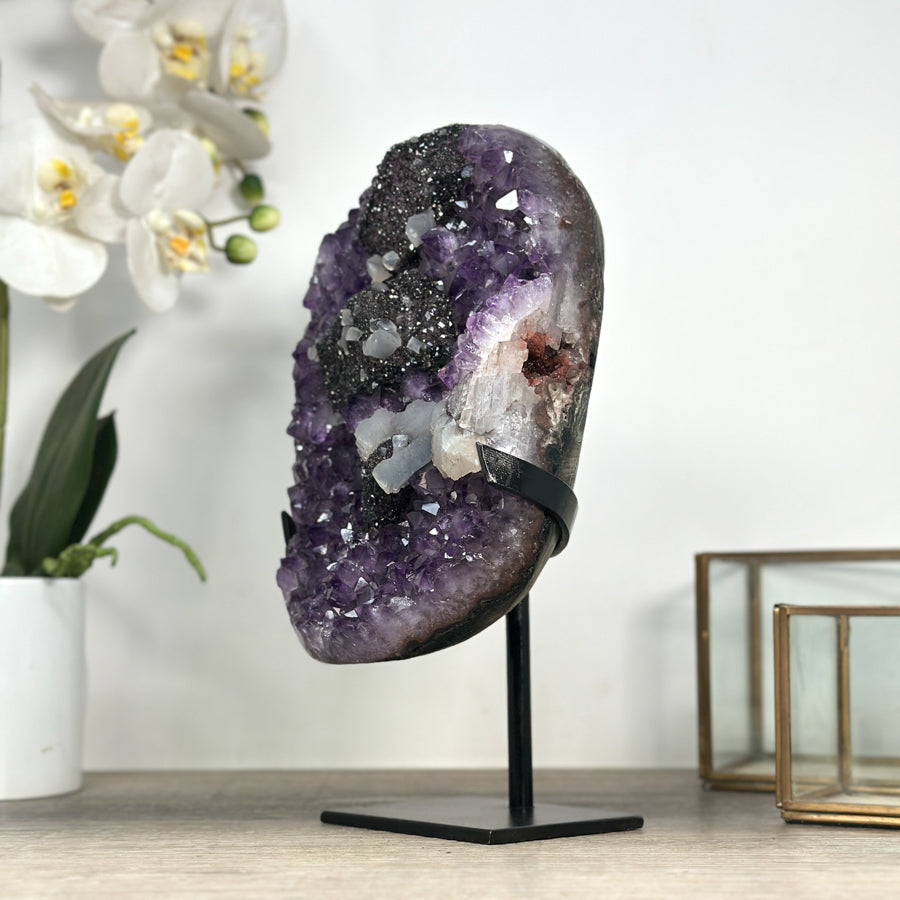 Unique Amethyst Cluster with Clacite &amp; Black Hematite Formation - MWS2309