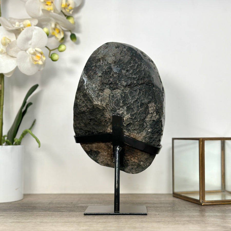 Large Natural Amethyst Geode From Uruguay With Metal Stand – Statement Crystal Piece for Modern Home Decor - MWS2498
