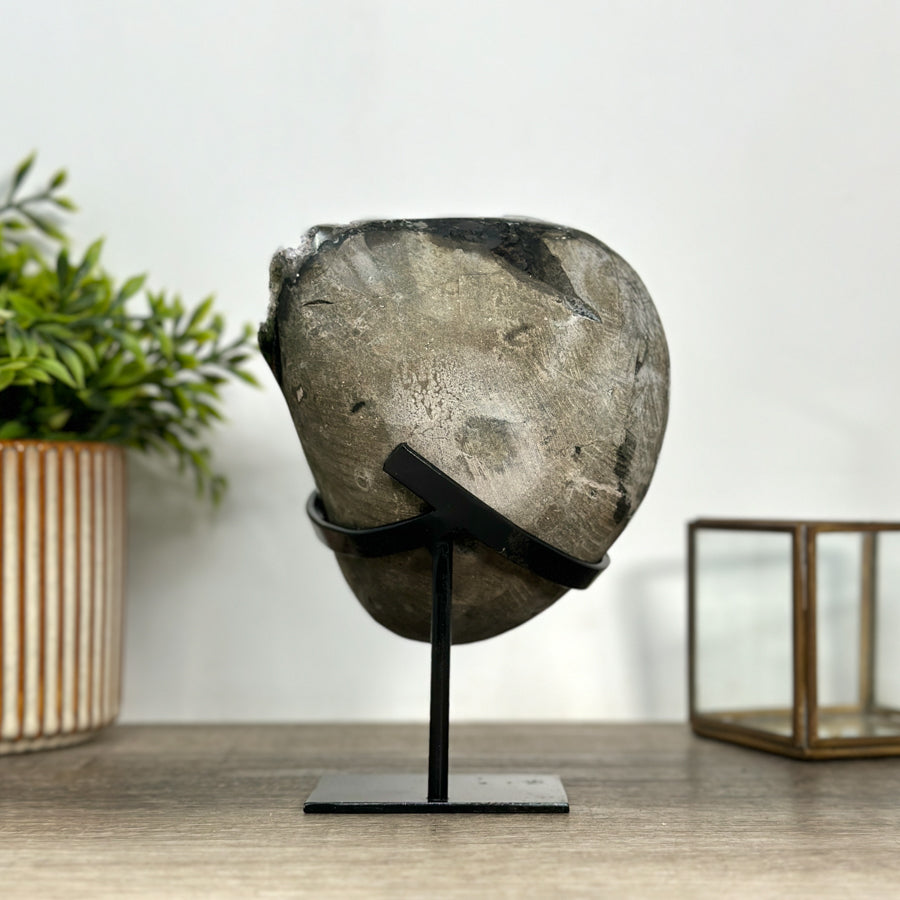 Black Amethyst on Metal Stand – Unique Statement Decor Piece - MWS2405