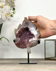 Pink Amethyst Stone Leaf Carving - Metal Stand Included - MWS2805