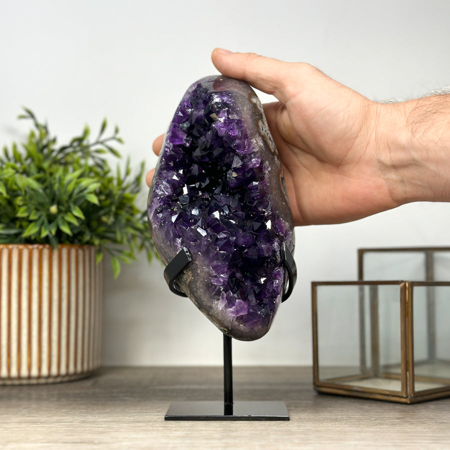 Natural Amethyst Crystal Geode, Metallic Stand Included - MWS2157