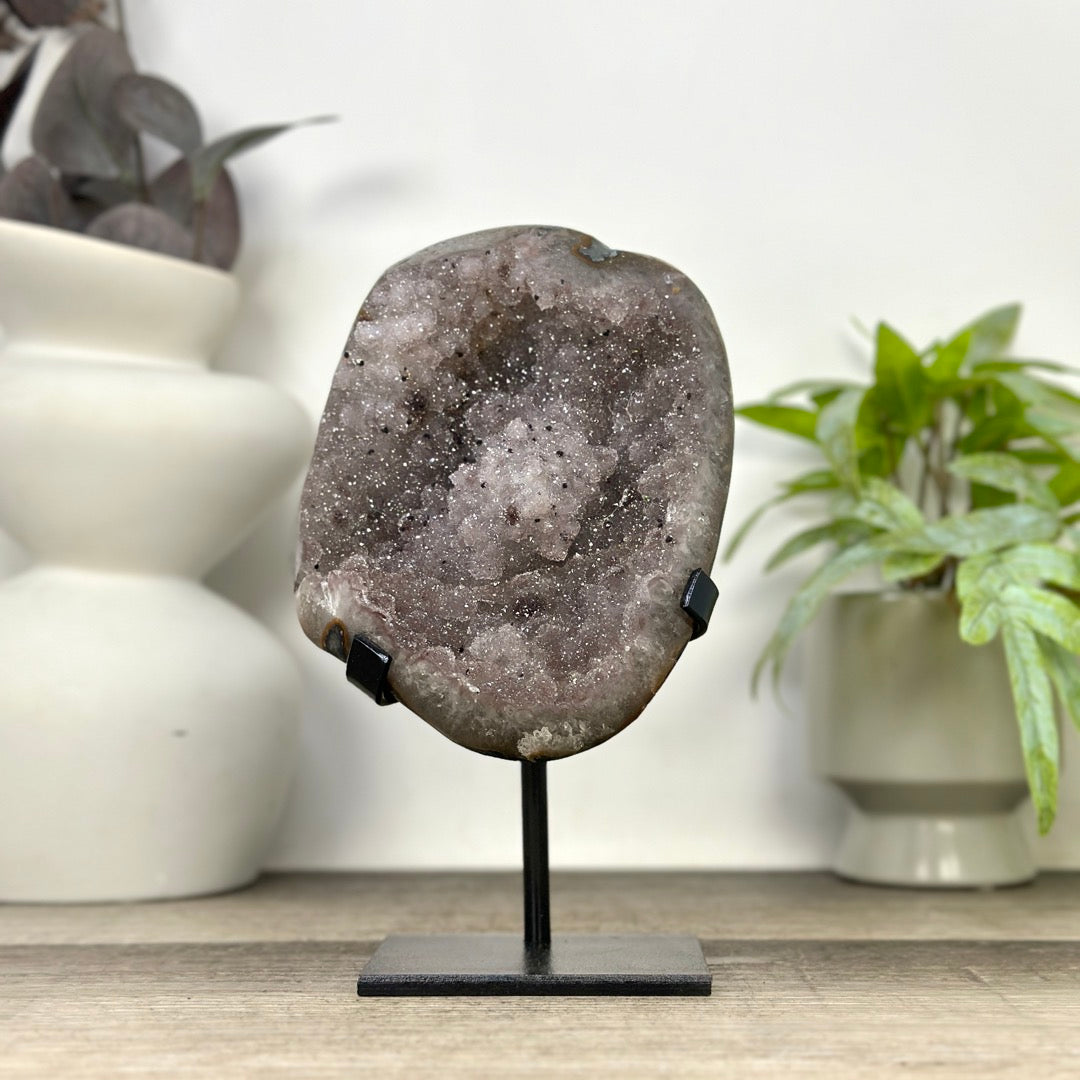 Natural Sugar Amethyst Specimen on Metal Stand - MWS3376