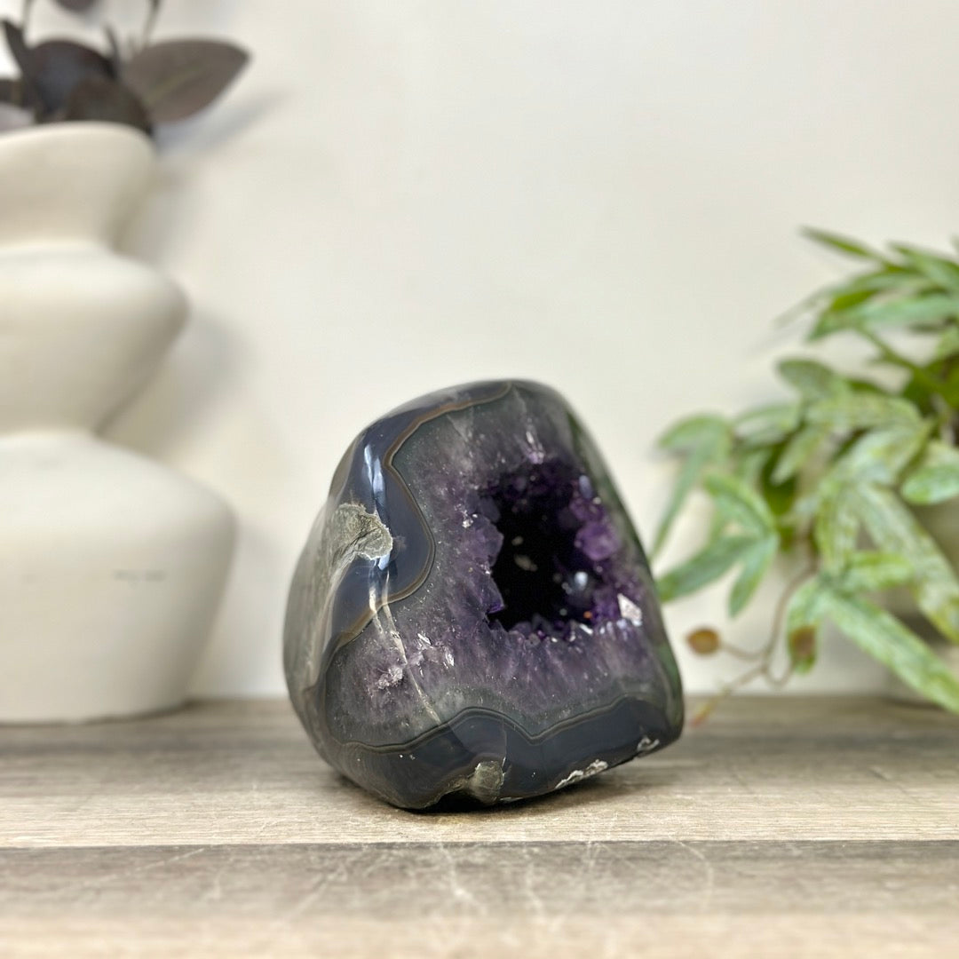 Huge Amethyst &amp; Agate Geode with Handpolished Shell - STGE0083