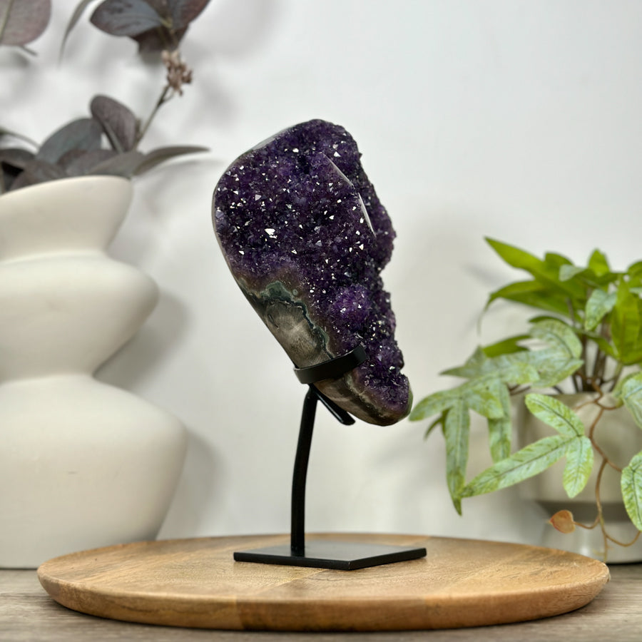 Natural Deep Purple Amethyst Cluster on Metal Stand - MWS3104