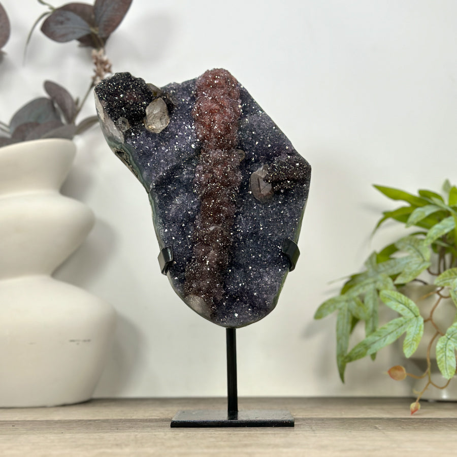 Unique Natural Amethyst, Calcite &amp; Hematite Crystal Specimen - MWS3188