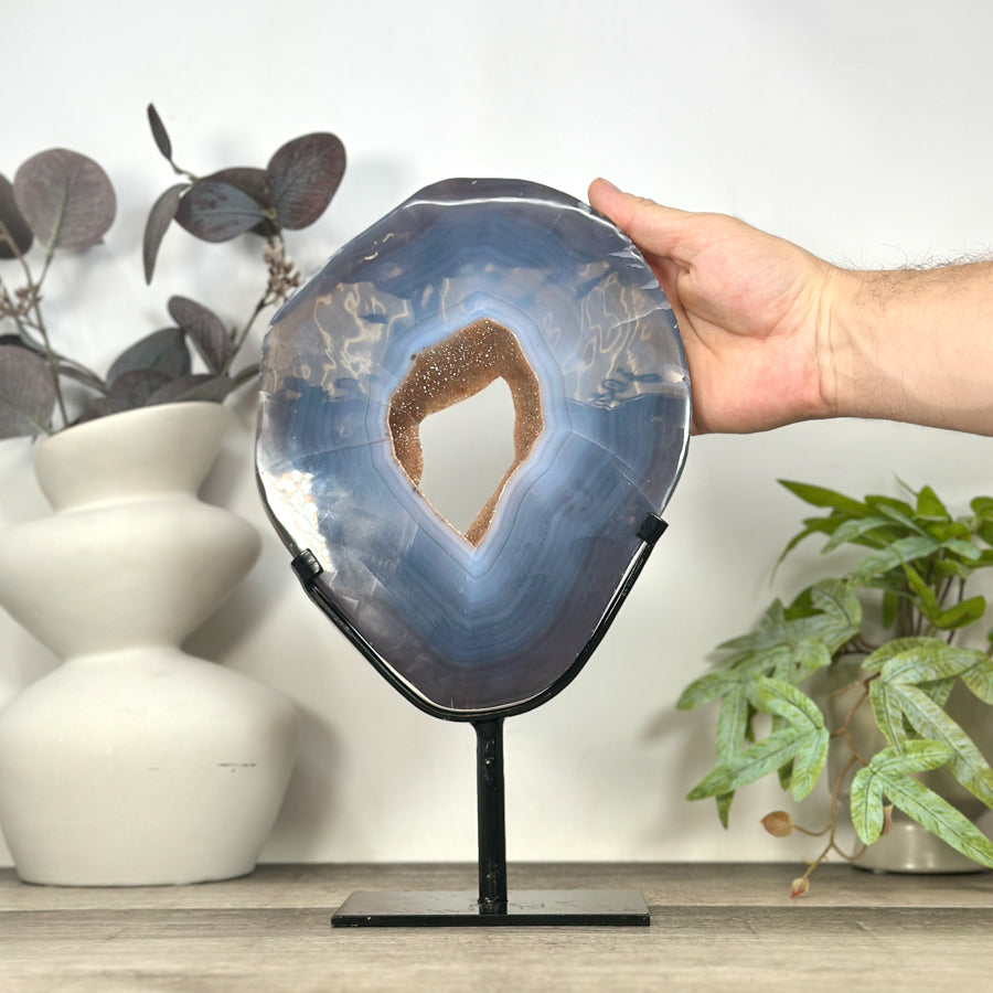 Large Natural Blue Agate &amp; Quartz Druzy Crystal Portal - MWS3251
