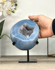 Blue Agate Geode With Crystal Center on Metal Stand - MWS2767