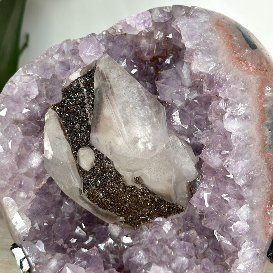 Amethyst Cluster with Unique Calcite &amp; Black Hematite Specimen - MWS2832