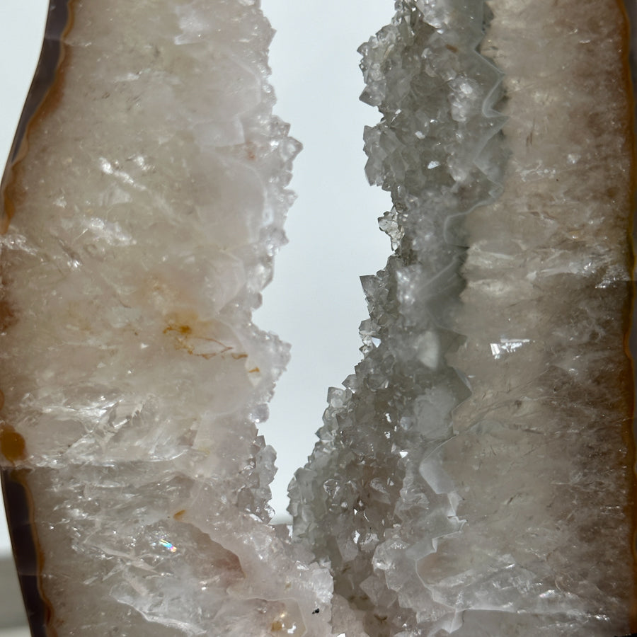 Beautiful Natural Quartz Geode Slice, Crystal Portal with Metallic Stand - MWS1953