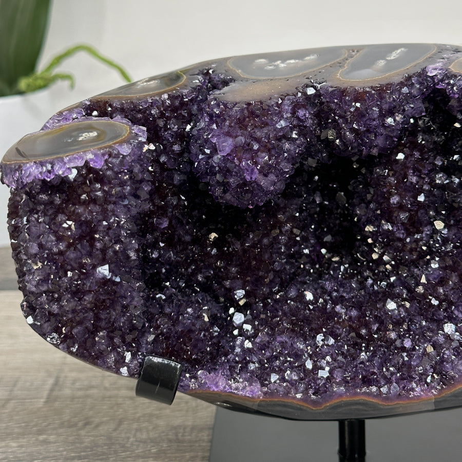 Deep Purple Amethyst Crystal Geode on Stand – Home or Office Decor Display - MWS2628