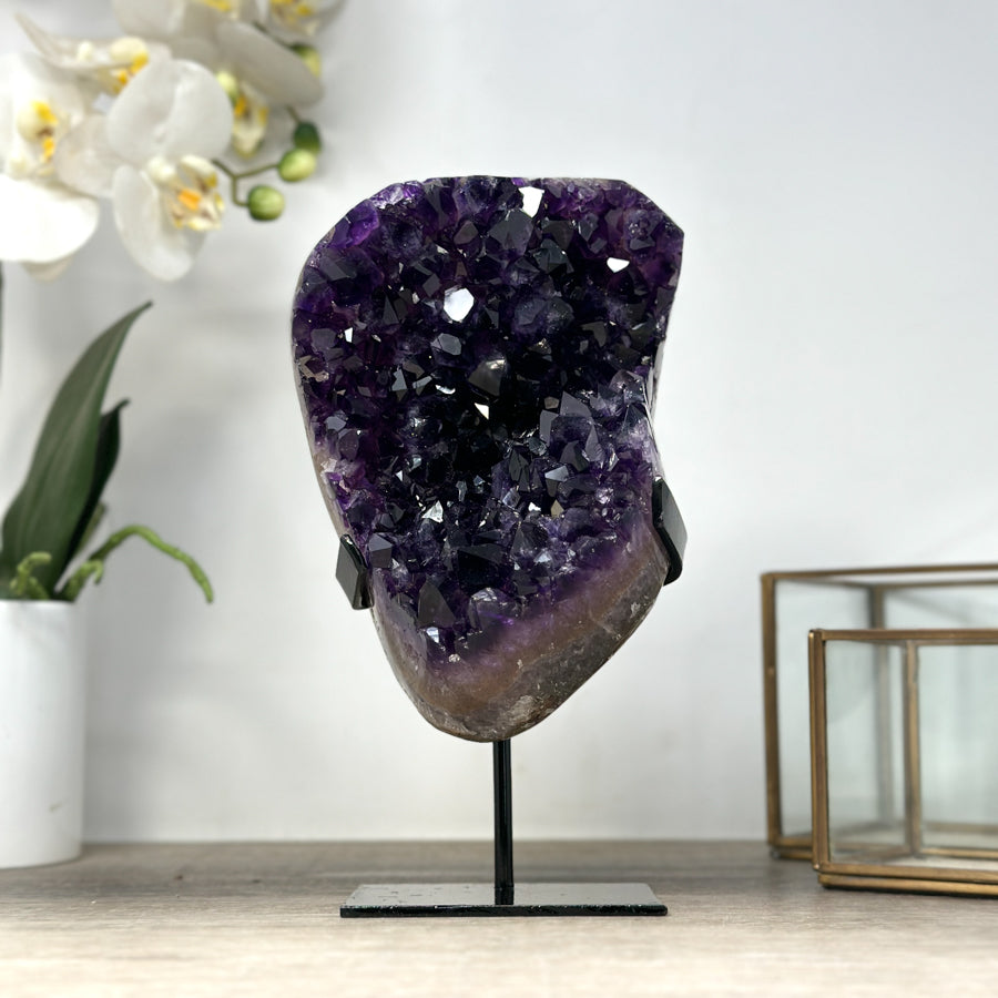 Uruguayan Amethyst Crystal Geode on Stand – Vibrant Purple Druzy - MWS2181