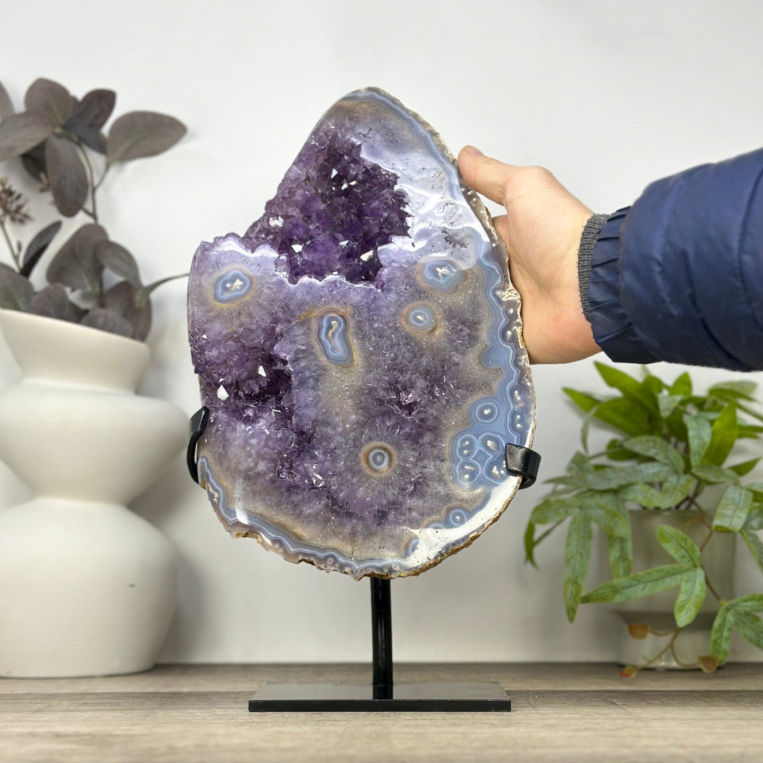 Natural Large Amethyst &amp; Blue Agate with Stalatite Eyes Formations - MWS3326
