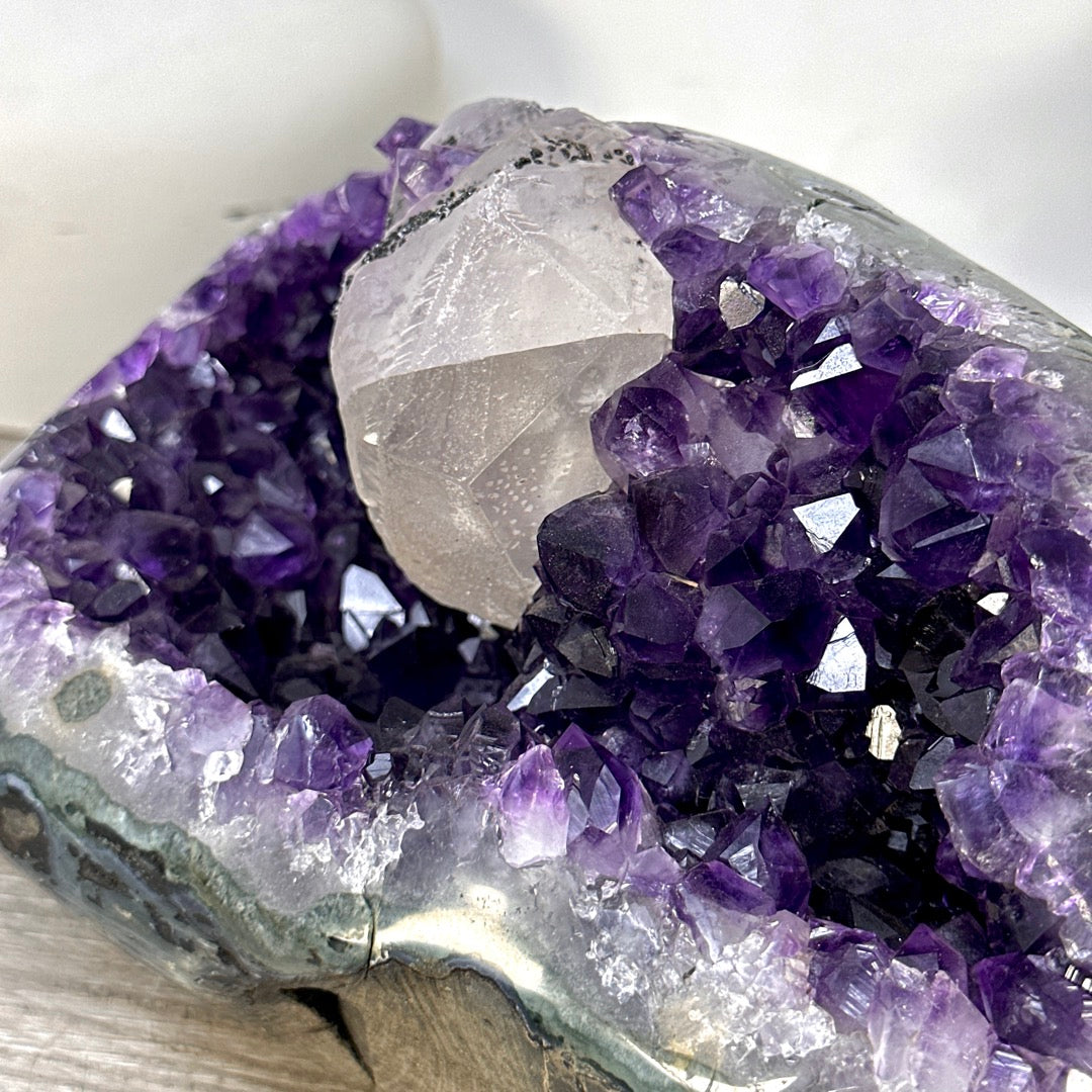 Deep Purple Amethyst Geode with Calcite Crystal - STGE0096