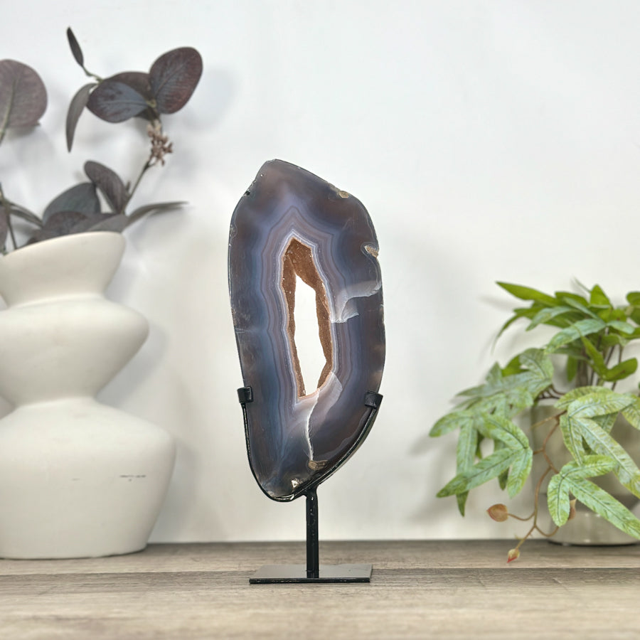 Natural Blue Banded agate &amp; Quartz Druzy Crystal Portal - MWS3250