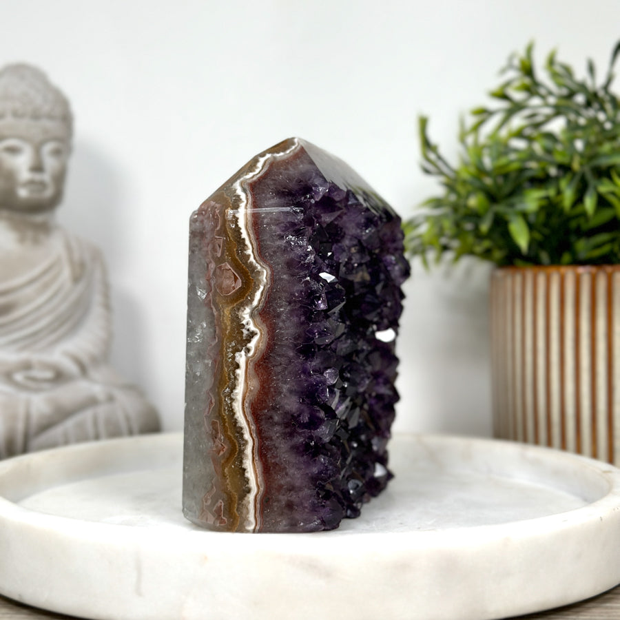 Top Grade Amethyst &amp; Jasper Stone Tower Carving  - STP0147