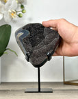 Natural Druzy Quartz Geode in Stand – Unique Black Crystal Display Piece - MWS2897