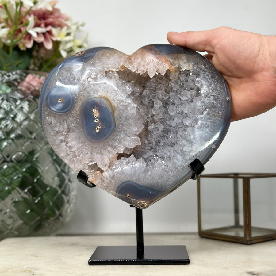 Large Quartz &amp; Agate Stone Heart - HST0223