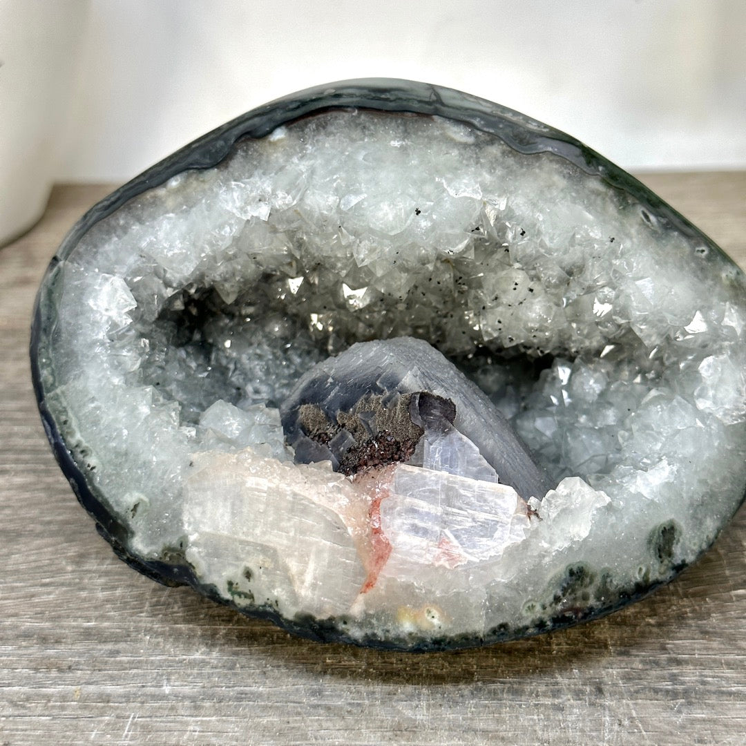 Natural Quartz Geode with Calcite Inclusion - STGE0116