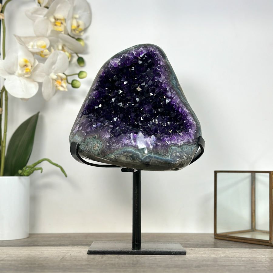 Amethyst Geode Cluster on Stand – Home Decor Display Specimen - MWS2638