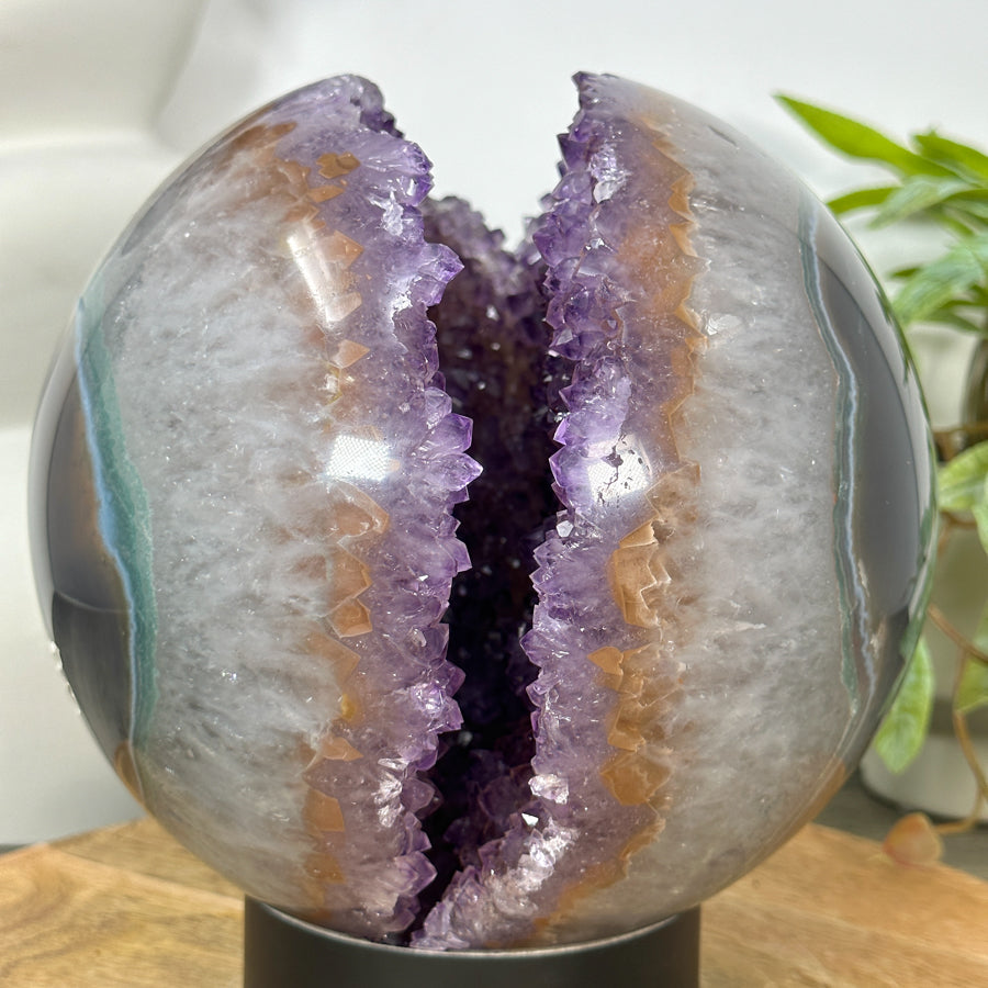 Huge Natural Amethyst &amp; Agate Sphere Geode - SPH0169