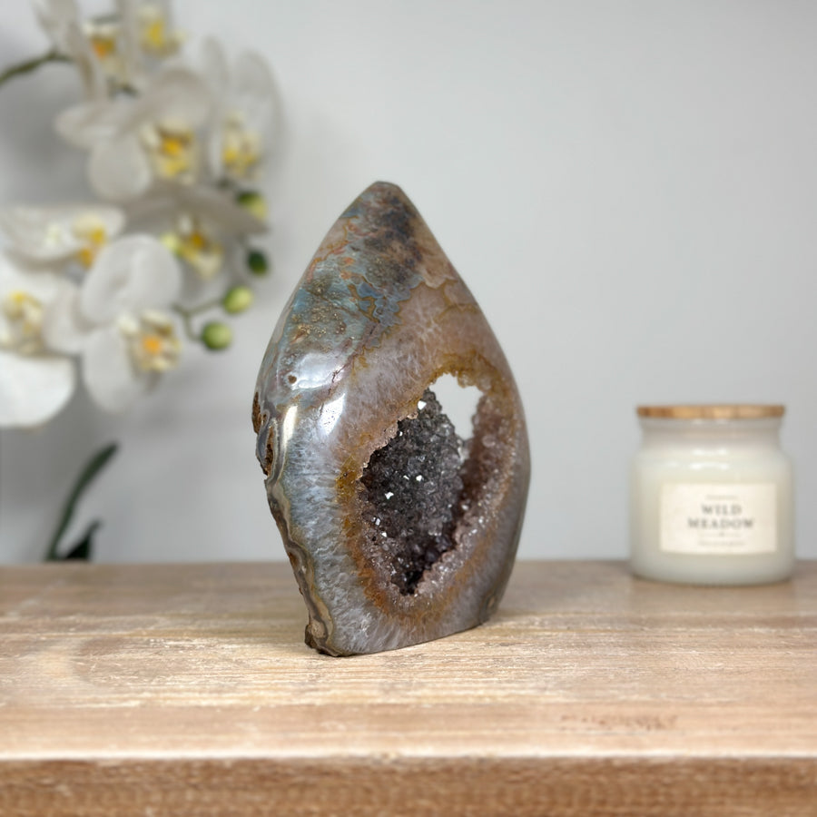 Natural Quartz Flame Carving Geode - FST0150