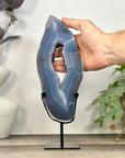 Blue Banded Agate & Amethyst Geode Slice Portal - MWS3247