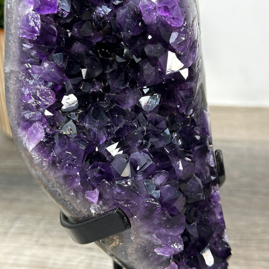 Natural Amethyst Crystal Geode, Metallic Stand Included - MWS2157