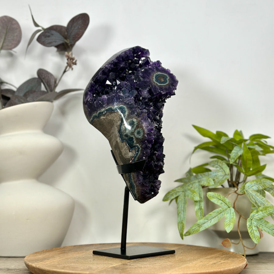 Natural Deep Purple Amethyst Cluster on Metal Stand - MWS3121