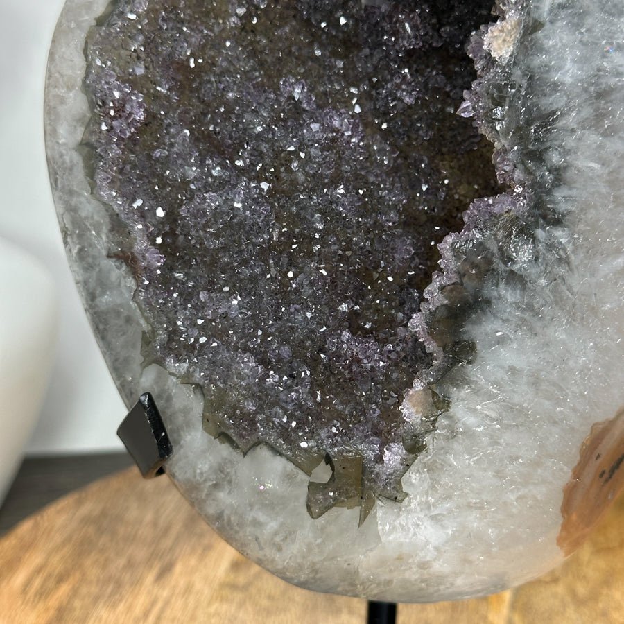 Natural Sugar Quartz Geode Mineral Specimen on Metal Stand - MWS3110