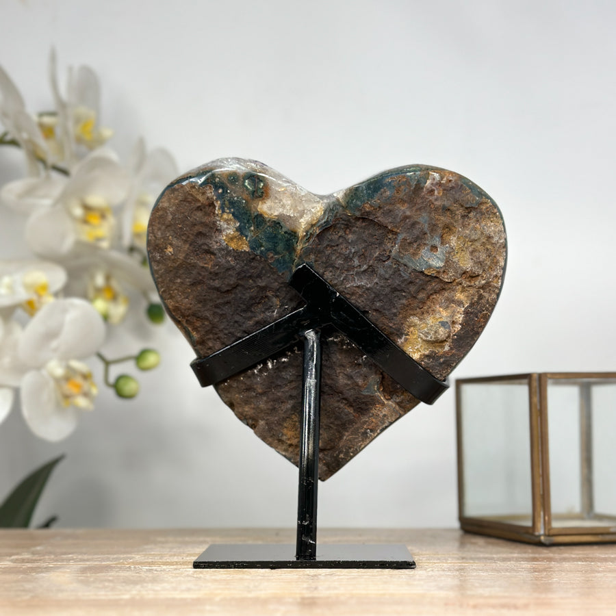 Stunning Natural Amethyst Heart Carving with Metal Stand - HST0248