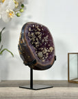 Natural Amethyst Geode with Calcite Inclusions on Stand - MWS2681