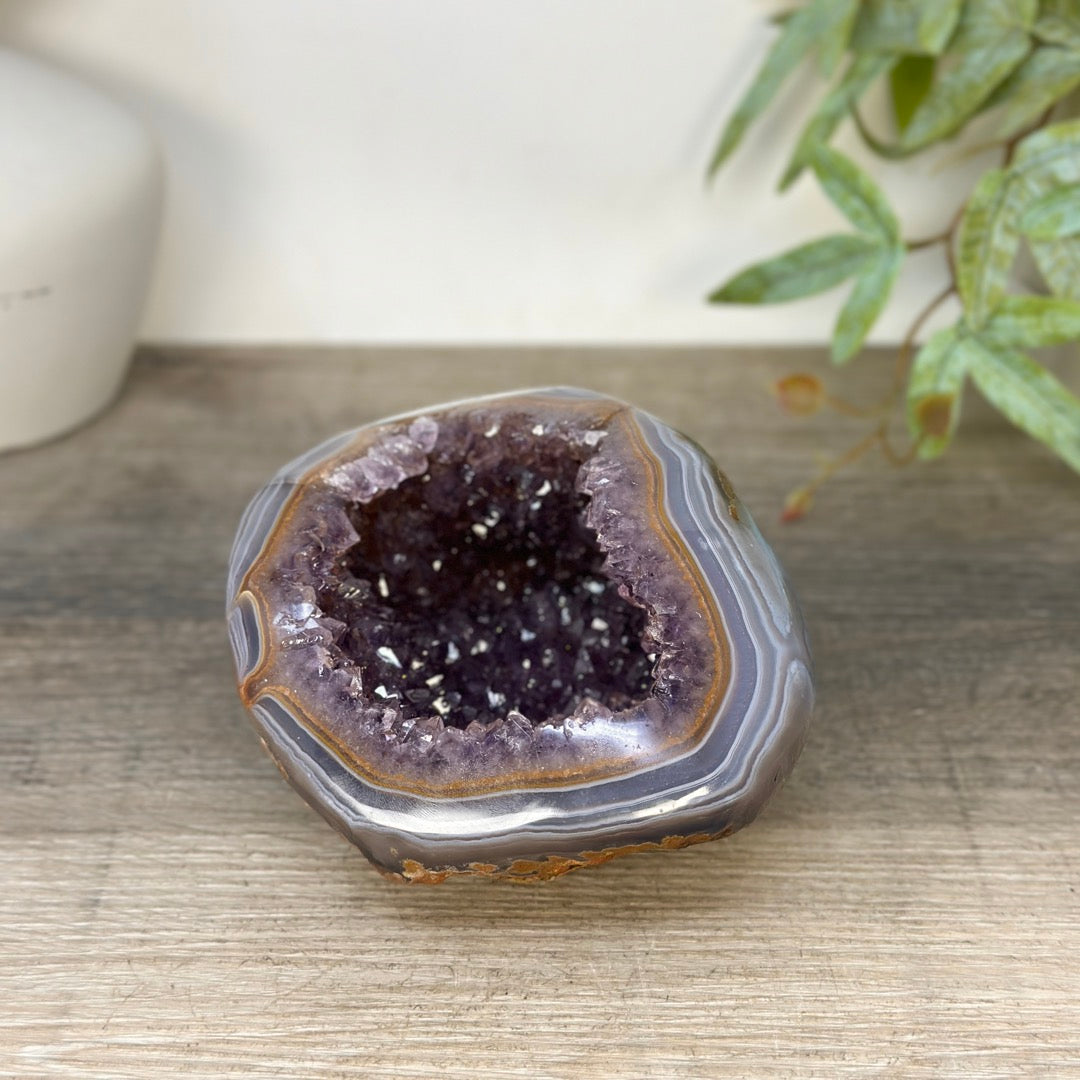 Amethyst &amp; Banded agate Stone Geode - STGE0062
