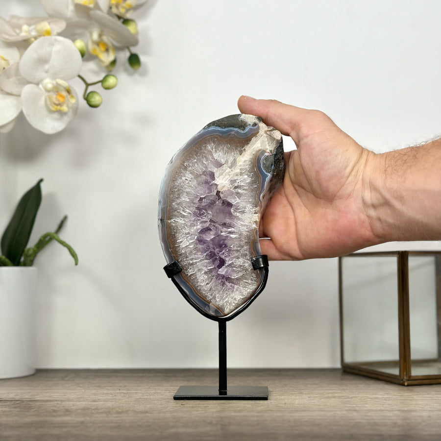 Natural Quartz &amp; Amethyst Stone Slice on Stand - MWS3008