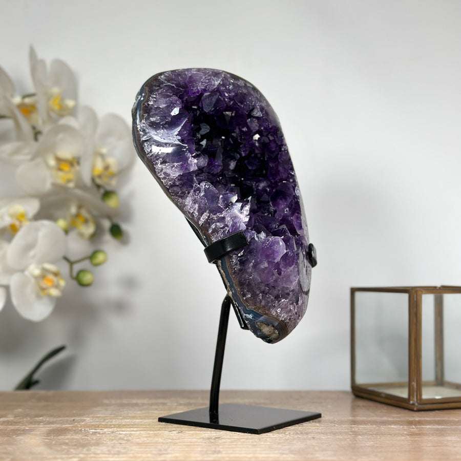 Natural Uruguayan Amethyst Geode, Metallic Stand included - MWS1839