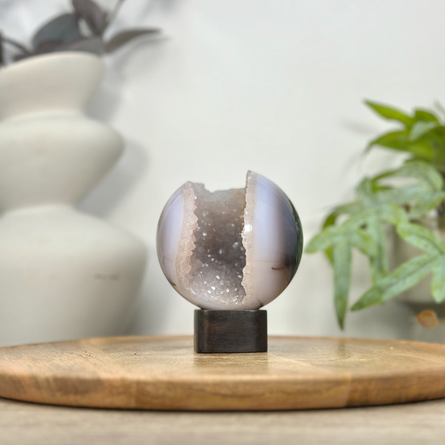 Banded Agate &amp; Druzy Quartz Sphere Geode - SPH0206