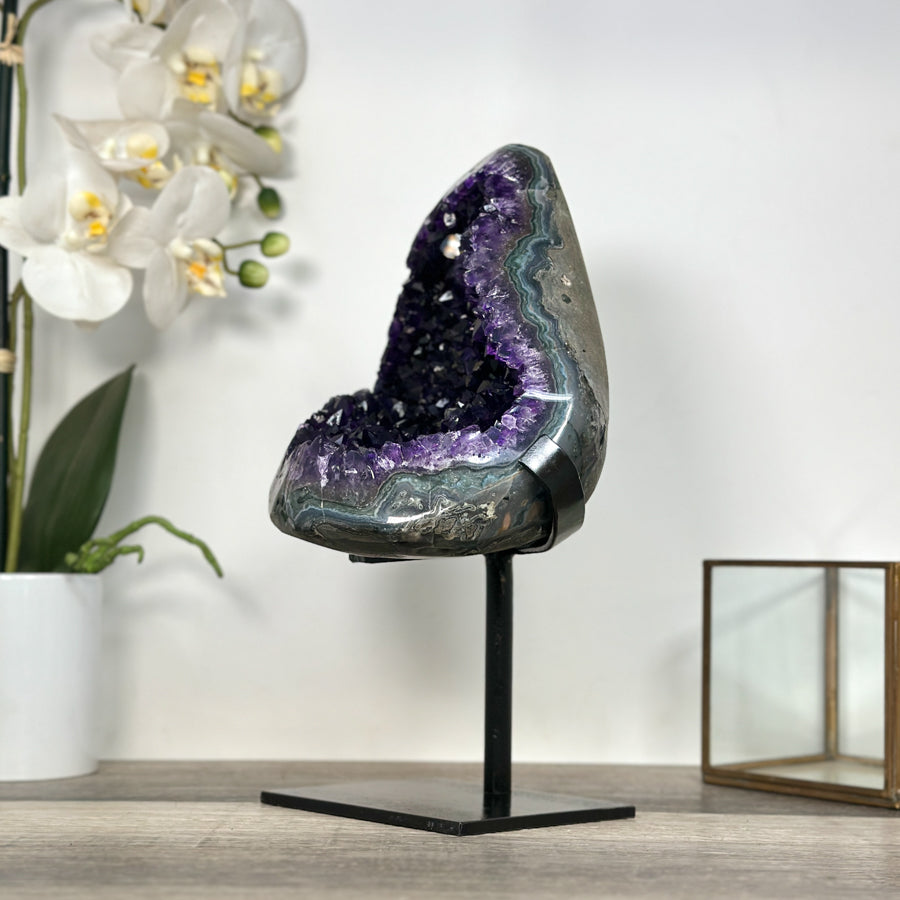 Amethyst Geode Cluster on Stand – Home Decor Display Specimen - MWS2638