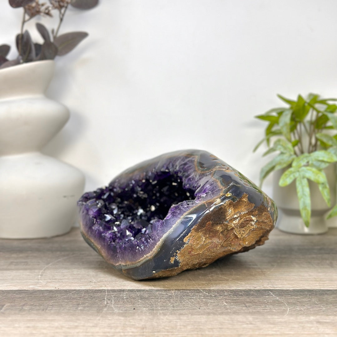Natural Deep Purple Amethyst Geode with Agate Shell - STGE0102