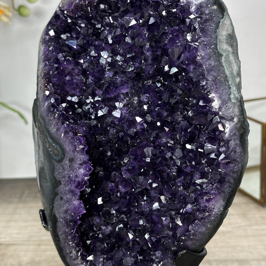 Deep Purple Amethyst Stone Geode Statement Piece on Stand - MWS3032