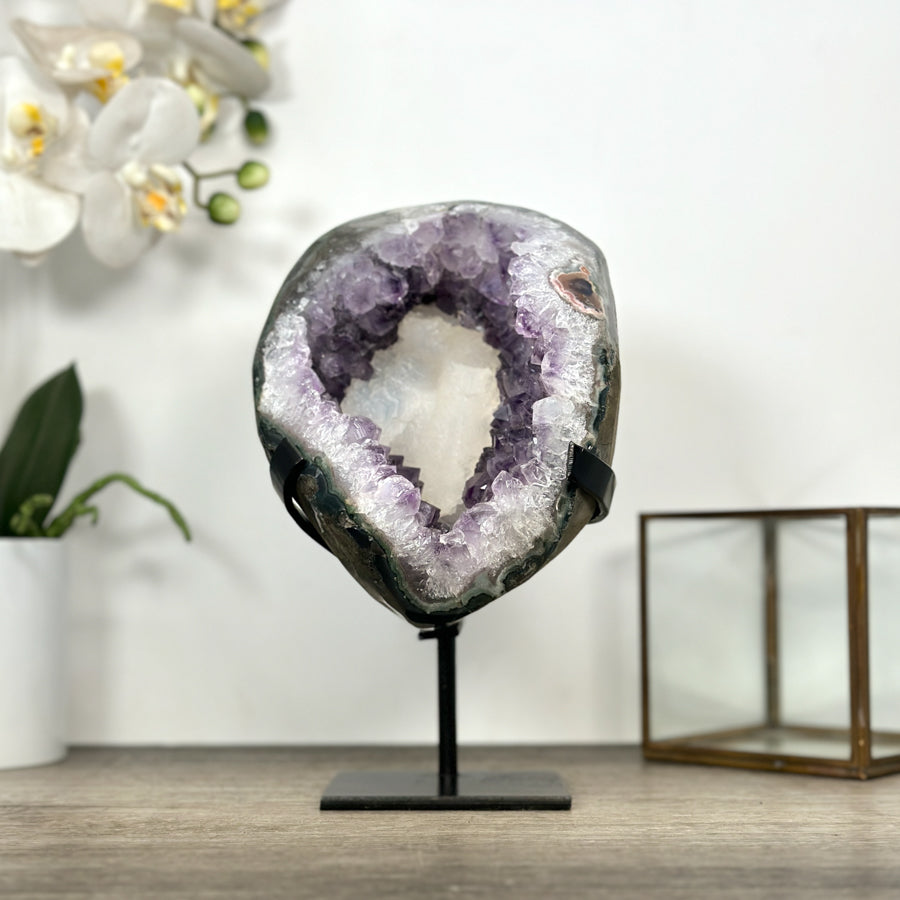 Natural Amethyst Geode wih Calcite Crystal interior - MWS3018