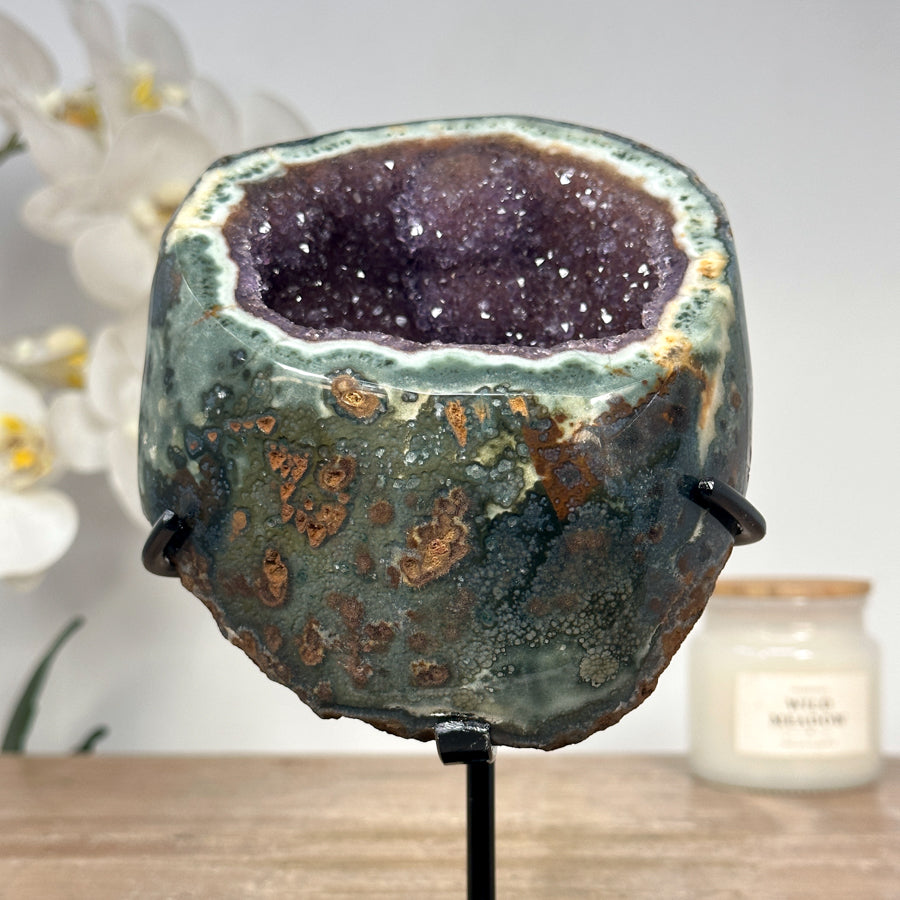 Natural Amethyst Geode with Green Jasper Shell - MWS1391