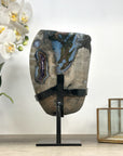 Beautiful Amethyst Geode with Blue Agate Shell - Custom made Metal Stand Included