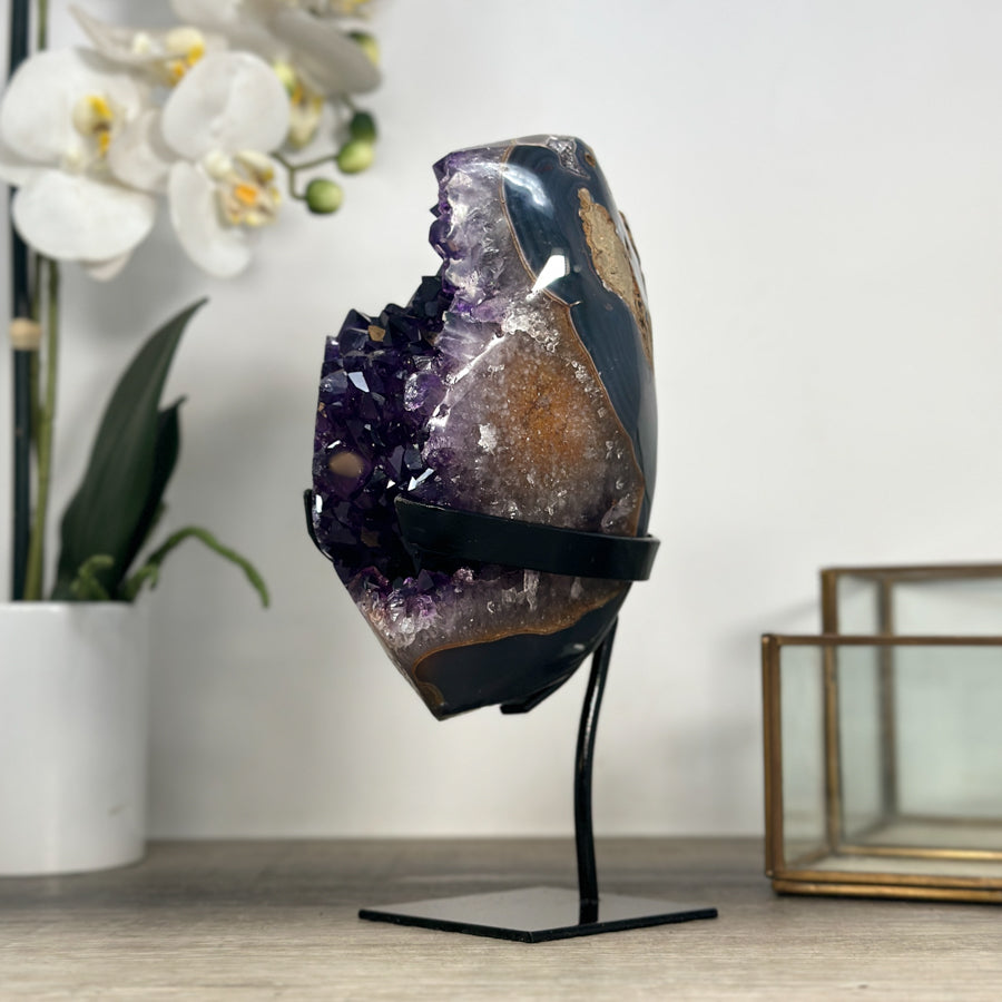 Uruguayan Amethyst &amp; Agate Crystal on Metallic Stand - MWS2206