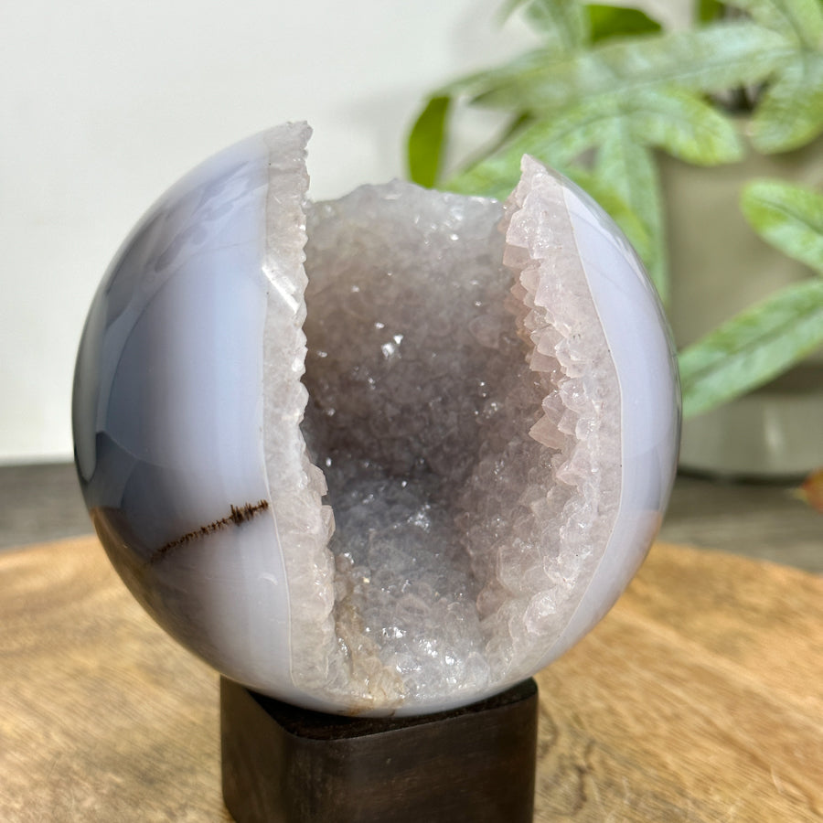Banded Agate &amp; Druzy Quartz Sphere Geode - SPH0206