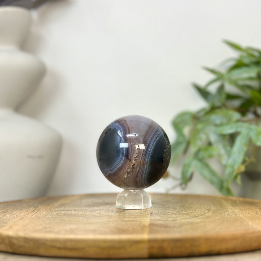 Banded Agate &amp; Quartz Druzy Sphere Geode - SPH0218